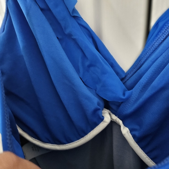 Lauren Ralph Lauren Blue Ruched One-Piece Swimsuit RuffleTummy Control Sz 16. - Picture 8 of 10